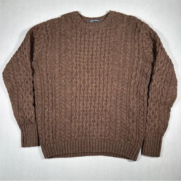 Brandy Melville Cable Knit Sweater Women’s One Size Brown Heavy Wool Blend - Picture 2 of 9